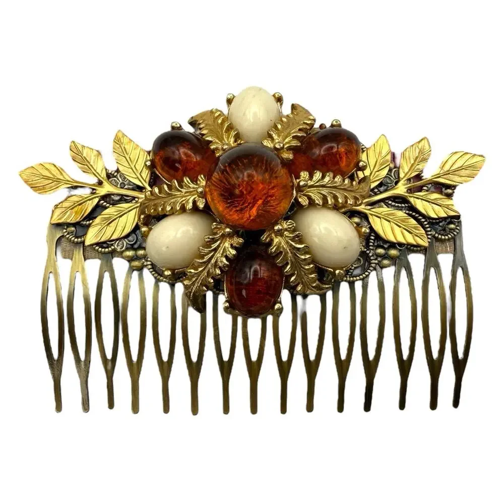 Bridal Hair Comb Amber Gold Vintage Wedding Hairpiece Accessories Formal Clips - Picture 2 of 4